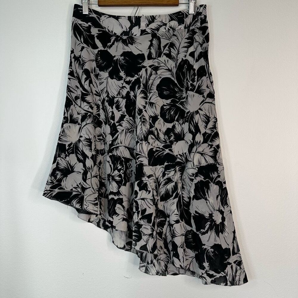 Anne Klein Silk Blend Asymmetric Hem Midi Skirt Womens 10 Dark 90's Fairy Grunge